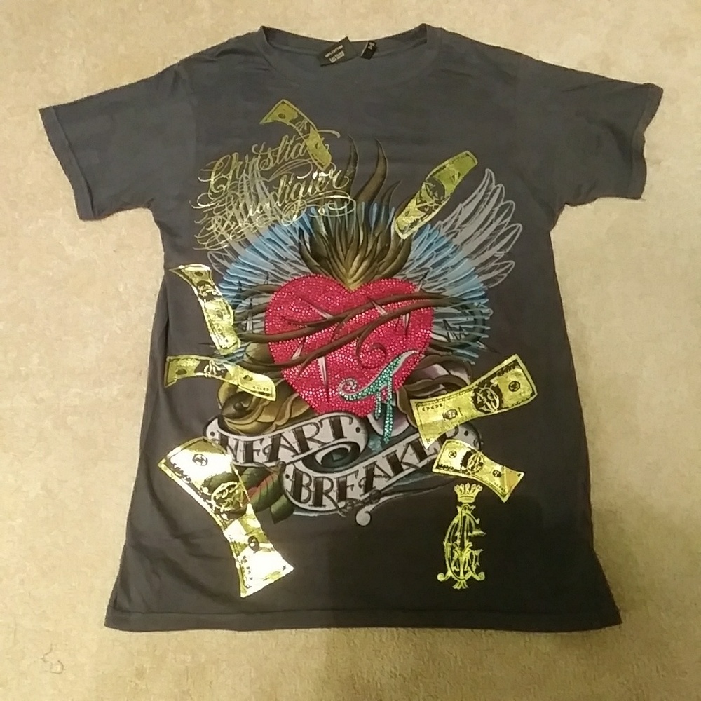 Christian Audigier Heart Breaker Rhinestone Tee
